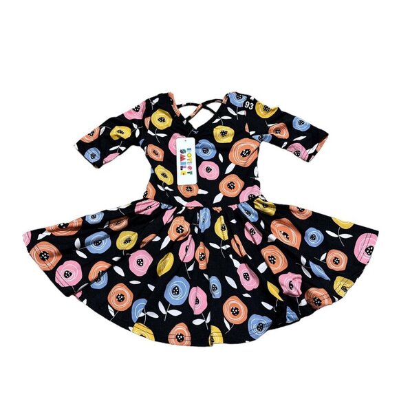 Dot Dot Smile Toddler Girl's Size 2T Black Big Flower Ballerina Twirl Dress NWT - Picture 1 of 6